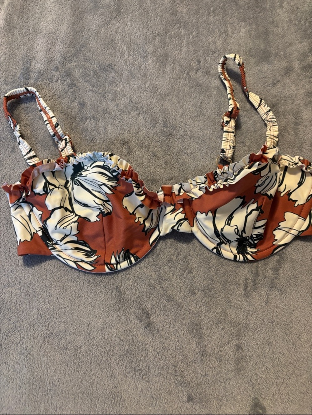 Rust Floral Ruffle Underwire Bikini Top - Unbranded